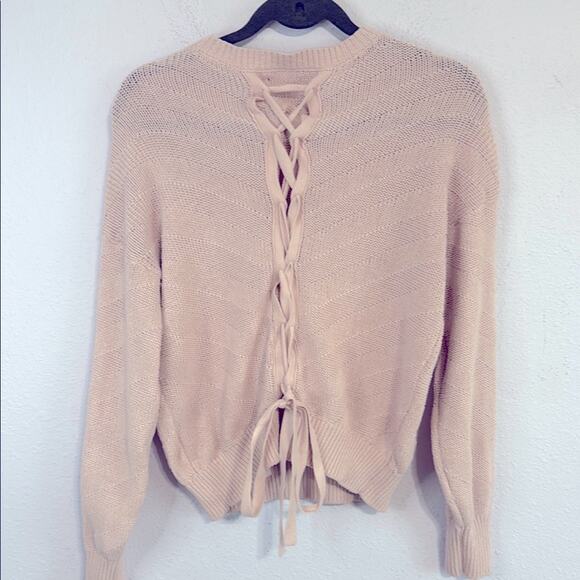 Abercrombie & Fitch Y2K Baby Pink Crew Neck Sweater Back Lace-Up Detail Size M - Picture 2 of 6